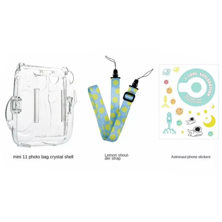 For Instax Mini 11 Photo Bag Transparent Storage Case Crystal Case Strap Sticker Three Piece Set