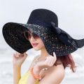 Women Colorful Big Brim Straw Bow Hat Sun Floppy Wide Brim Hats Beach Cap. 