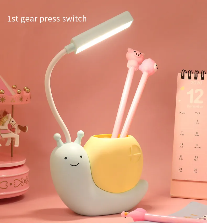 Cute Desk Lamp with Pen Holder Snail Rechargeable LED Table Lamp for Kids Foldable Reading Desk Light for Bedroom Nursery Study Home-D Shop