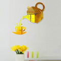 DIY Coffee Cup Teapot Self Adhesive Acrylic Mirror Clock Wall Stickers For Home Living Room Decor Wall Sticker Clock 1Set.
