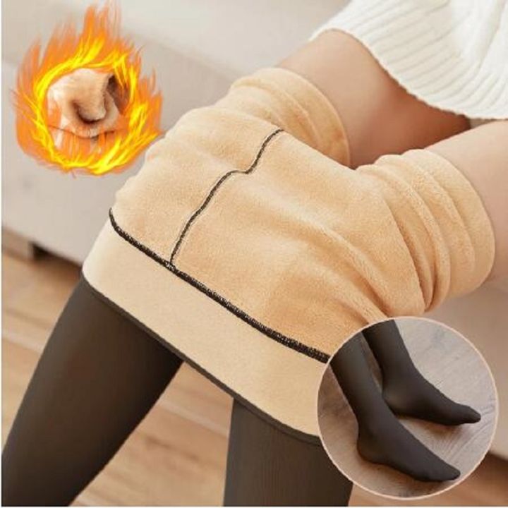 Fleece Tights Skin Color Winter Woman Pantyhose Translucent Wool Sock Pants  Stocking Fleece Lined Tights Thermal Legging