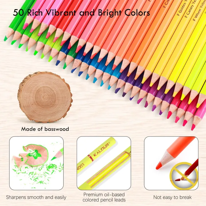 KALOUR%2050%20Neon%20Colored%20Pencils%20for%20Adult%20Coloring%20Books,%20Fluorescent%20colored%20Professional%20Drawing%20pencils%20Set%20Art%20Supplies%20Kit%20for%20Adults%20Beginners%20Artists,%20Soft%20Core%20-%20Image%207