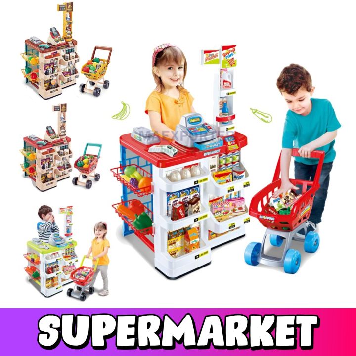 NEW%20Kids%20Play%20Pretend%20Supermarket%20with%20Trolley%20Toy%20Set%20-%20Image%203