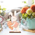 Cute Easter Standing Bunny Wooden Table Decoration Lightweight Accessory Holding Carrot.