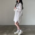 Korean Style chic Simple Elegant Lapel Shirt Dress for Women French Style Loose Casual Bandage Dress Inner Wear Shirt Dress. 