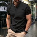 Summer New Men'S Polo Short Sleeve Lapel Button Solid Color Oversized Polo Shirt Fashion Casual Top. 