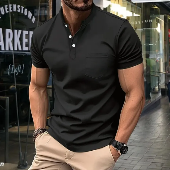 Summer%20New%20Men'S%20Polo%20Short%20Sleeve%20Lapel%20Button%20Solid%20Color%20Oversized%20Polo%20Shirt%20Fashion%20Casual%20Top%20-%20Image%205