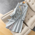 Korean Double ed Trench Coat Women Office Lady Notched Collar Full Sleeve Overcoat With Belt Elegant Long Chic Outerwear.