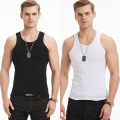Men's Pure Cotton Sports White Solid Color Slim Fit Base Elasticity Summer Sleeveless Hurdle Crossing Fashionable Vest.