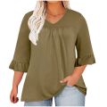 Elegant Ease: Women’s Plus Size Ruffle V-Neck Tops for Summer Style.