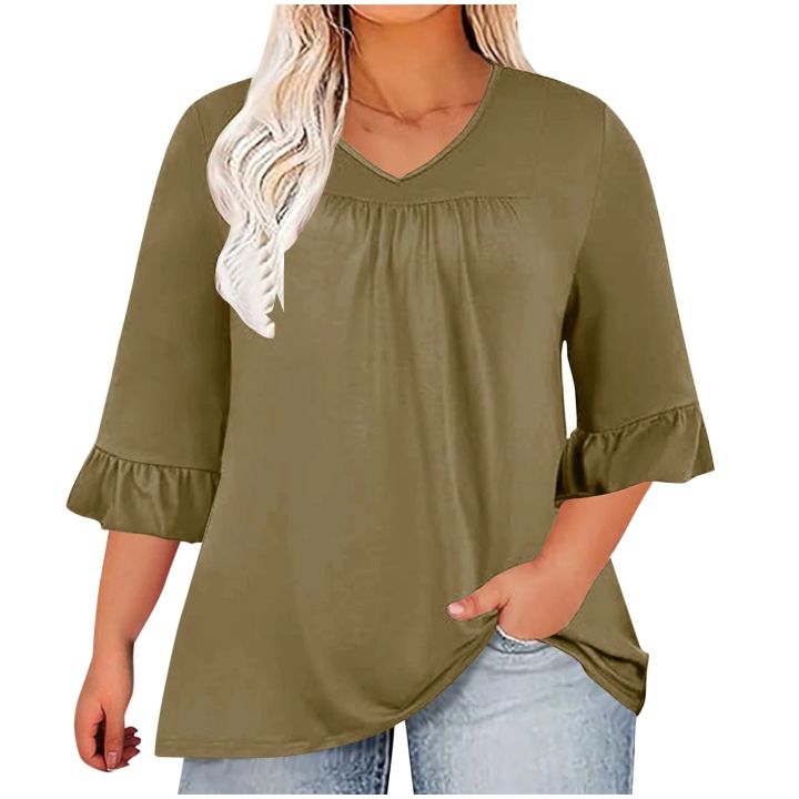 Elegant%20Ease:%20Women%E2%80%99s%20Plus%20Size%20Ruffle%20V-Neck%20Tops%20for%20Summer%20Style%20-%20Image%205