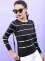 Pantoneclo Premium Women's / Girl's Round Neck Pullover Long Sleeve Stripe Sweat Shirt / Sweater / Cardigan / Jumper. 