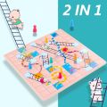 【Happy baby toy store】2 in 1 Double-d Wooden Flying Ludo Snake Ladder Game Board Kids Family Interactive Game Toy Set. 