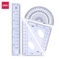 DELI E9597 Deli 4 Pieces Math Geometry Tool Plastic Clear Ruler Sets, Includes Straight Ruler, Triangle Ruler, Protractor.