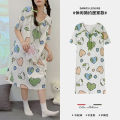 Pajamas Women's Summer Knitted Cotton Nightdress High-End Mid-Length Loose Large Size Korean Style Cute Dress Home Wear. 