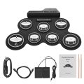 7 Pads Electric Drum Set ,Portable Roll Up Drum Kit with Drum Pedals Drum Sticks, Gift for Kids Adults.