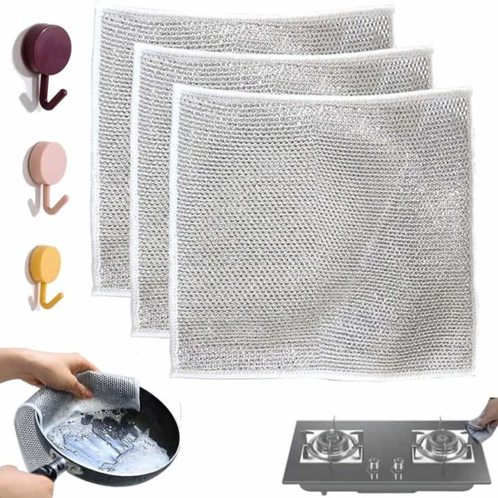 Multipurpose Wire Dishwashing Rags for Wet and Dry, Multipurpose Non-Scratch Scrubbing Wire Dishwashing Ragsfor Dishes, Sinks, Counters, Stove Tops, Easy Rinsing