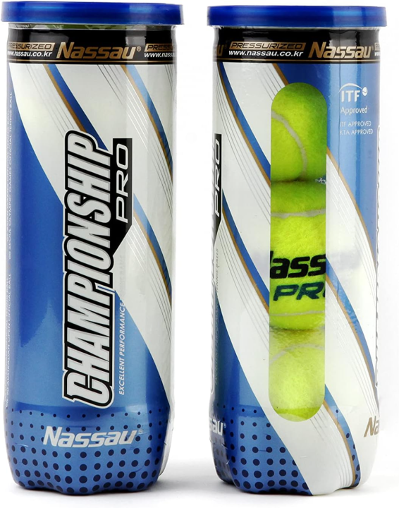 Nassau Championship Pro Tennis Balls – ITF Approved, Pressurized, 3-Ball Can