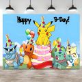 Happy Birthday Party Pokemon Backdrop Decoration Kids Boy Baby Shower Pikachu Anime Photography Background Banner Vinyl Poster.