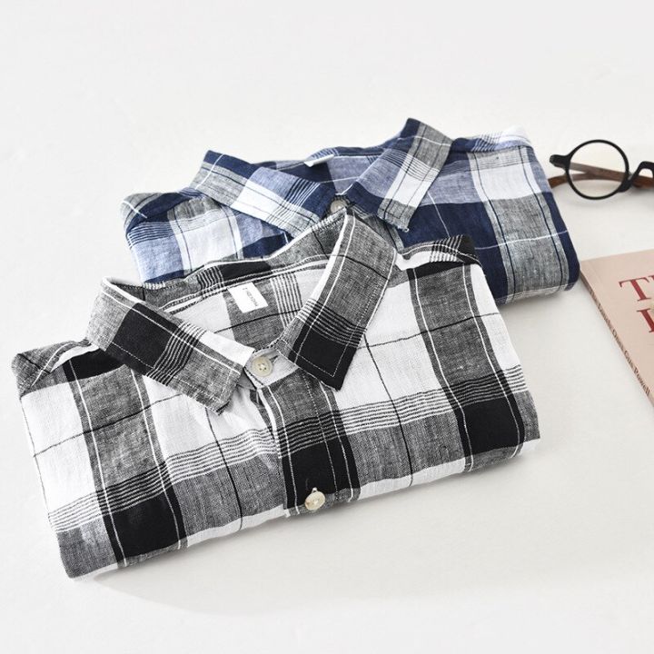 Summer%20and%20Spring%20New%20Men%20Retro%20Plaid%20Short%20Sleeve%20Linen%20Shirt%20Youth%20Thin%20Breathable%20Workwear%20Black%20Blue%20Top%20GD-2011%20-%20Image%206
