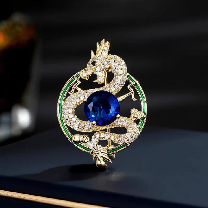 Brooch luxury sense of luxury, vintage court, Chinese style, zodiac, auspicious dragon, crystal collar pin, accessories, suits, corsage, pins