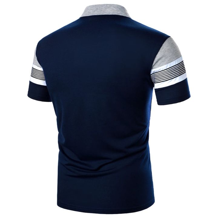Men%20Short%20Sleeve%20Polo%20Shirt%20Casual%20Top%20Contrast%20Color%20Design%20Striped%20Ribbon%20Decoration%20Summer%20Fashion%20Men%20Polo%20Shirt%20-%20Image%203