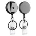 2 Pack Mini Heavy Duty Retractable Badge Holder Reel, Metal ID Badge Holder with Belt Clip Key Ring for Name Card Keychain(Small Glossy Black). 
