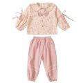 Girls' suit spring and autumn 2023 new foreign fashion baby girl spring children's floral bow two-piece set. 