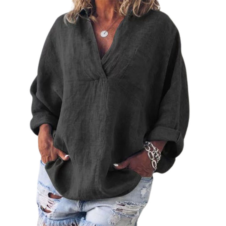 %E3%80%90Value%20Bundle%E3%80%91%20V%20Neck%20Pullover%20Women%20Shirt%20Skin-friendly%20Long%20Sleeve%20Solid%20Color%20Loose%20Blouse%20Ladies%20Clothing%20-%20Image%203