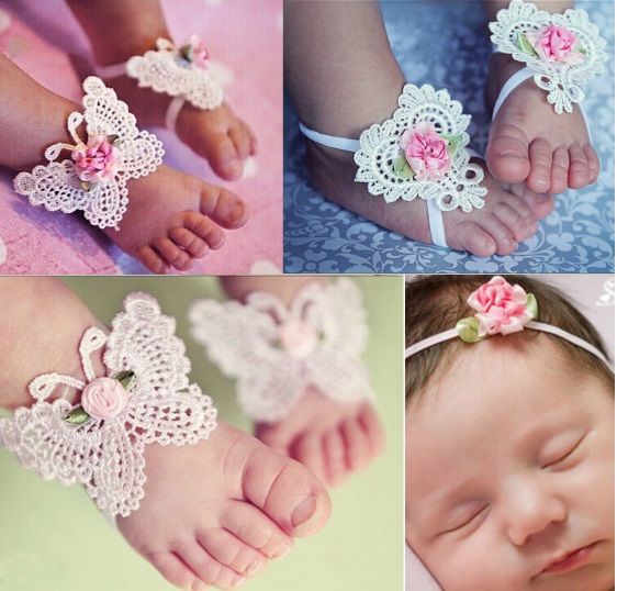 Flower Headband Baby Girls Barefoot Sandals Hair Foot Accessories Elastic Fashion Foot Decoration Kids Gift