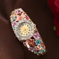 Fopul Mall Casual and stylish Women's Flower Bracelet Watch with Diamond-encrusted Design and Stainless Steel Strap.