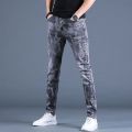 Spring Autumn Boyfriend Long Skinny Jeans Man Korean Fashion Designer Kpop Punk Star Print Denim Luxury Stretch Tight Pants Men.