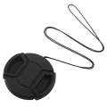 Black 58mm Plastic Snap on Lens Cap with Cable for SLR Cameras. 