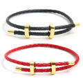 3MM Vintage Texture Leather Waxed Cord Women Jewelry for Men Bracelets Luxury Gold Plated Copper Adjustable Black/Red Bangles. 