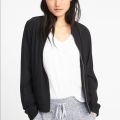 New Vince Black Cropped Linen Bomber Jacket. 