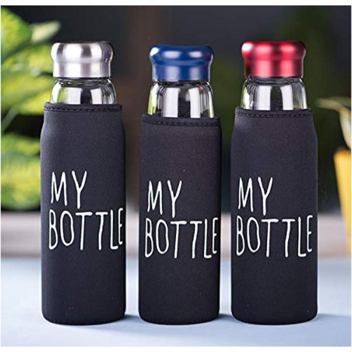 My Bottle Glass Water Bottle With Aluminum Cap -500ml - Multicolor