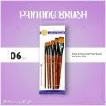 KeepSmiling G1706 Artist Paint Brush Set – 6 Pcs Flat Wooden Brushes, Suitable for Water, Acrylic, and Oil Colors. 