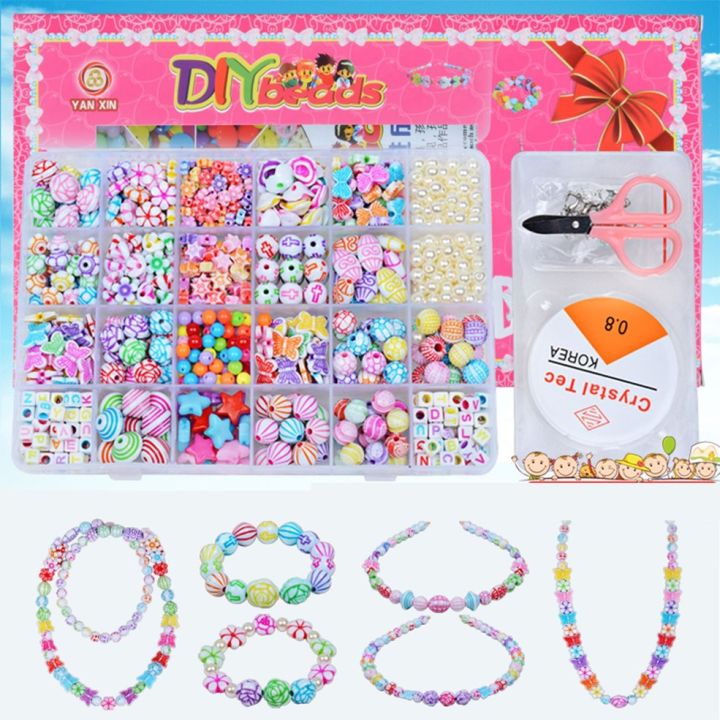 24 Girds Kids Girls DIY Toys String Beads Set Necklace Bracelet