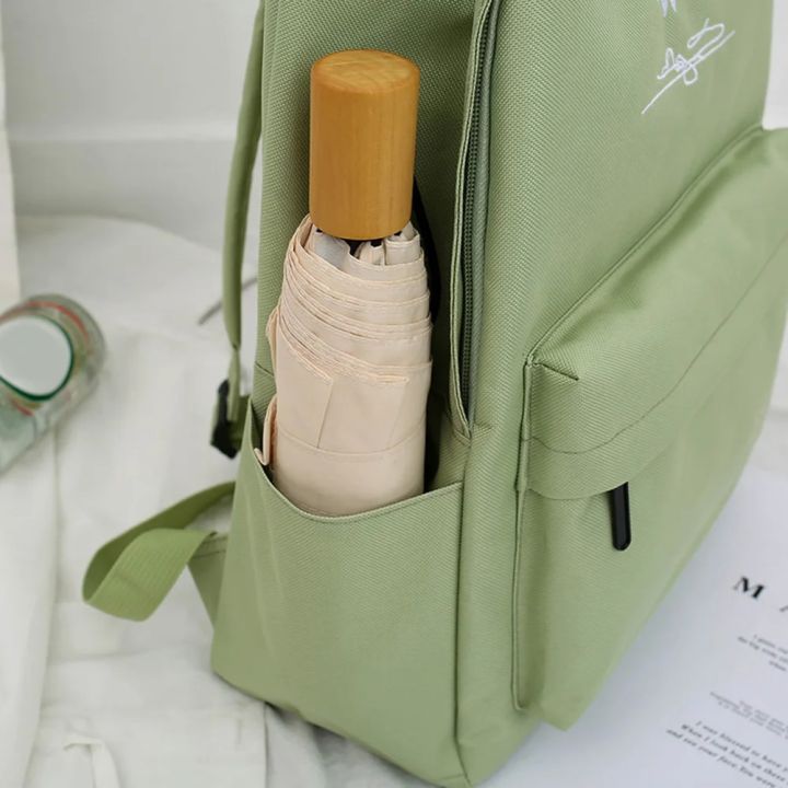 Portable Canvas Backpack Green Girls College School Bag for Teenager Girl Casual Outdoor Camping Travel Shoulder Bag