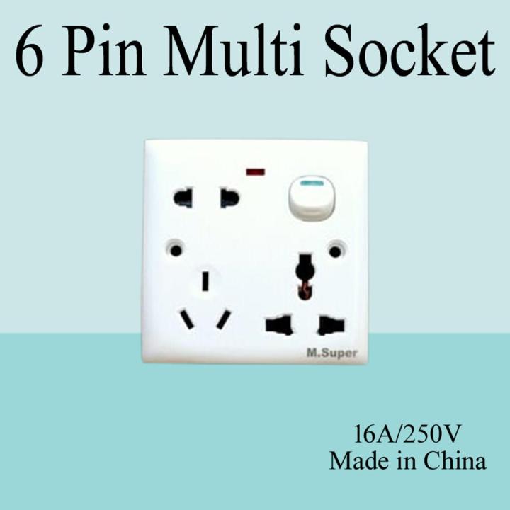 6 Pin Multi Socket with Switch Gang Switch Heavy Duty, Long Lusting, 5 Years Guaranty