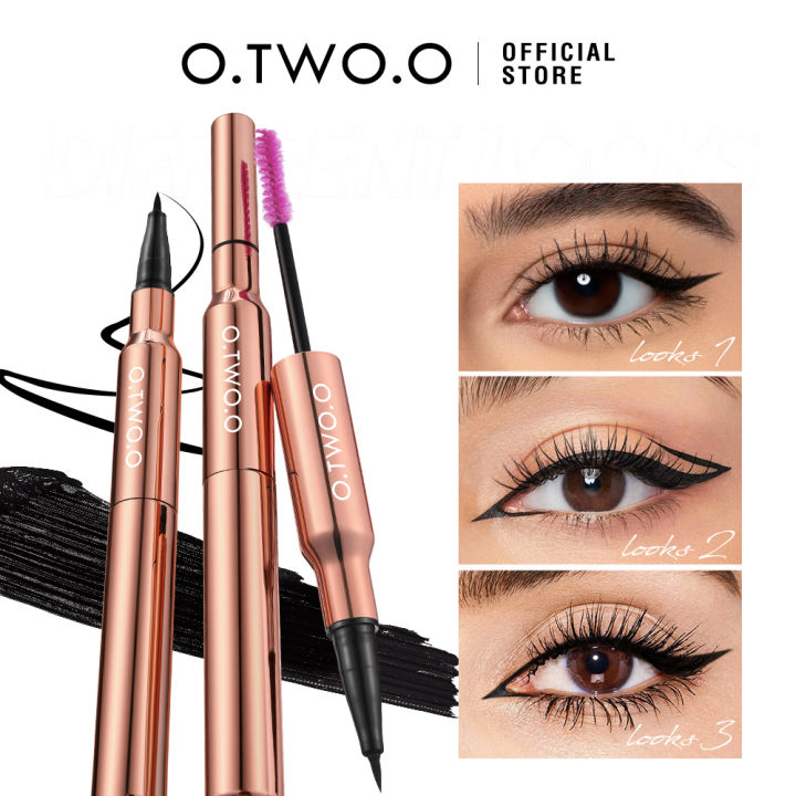 O.TWO.O Liquid Eyeliner Pencil Waterproof 2 In 1 Mascara Ultra-thin Double-ended Quick Dry Smooth Black Eye Liner Pen Cosmetics Shapewear