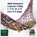 Handmade Multicolor Hammock/Dolna – 8ft x 5ft Outdoor Swing Bed, 150kg Capacity + Free 8ft Rope. 