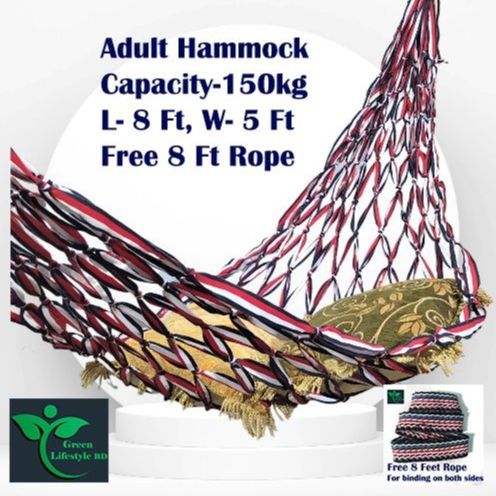 Handmade%20Multicolor%20Hammock/Dolna%20%E2%80%93%208ft%20x%205ft%20Outdoor%20Swing%20Bed,%20150kg%20Capacity%20+%20Free%208ft%20Rope%20-%20Image%206