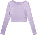 Long Sleeve Crop Top for Women Rib Fabric Lattice Design Spring Autumn Blouse. 