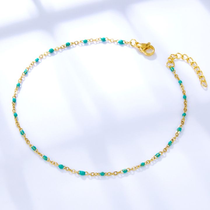 Summer Beach Enamel Ankle Bracelets Bohemian Green Blue Yellow Beads Stainless Steel Leg Chain Vintage Exquisite Foot Jewelry