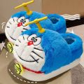 Doraemon Winter Cartoon Cotton Slippers Cute Stitch Plush Slides Home Flat Flip Flops Warm Floor Slippers Cute Soft Women Shoes.
