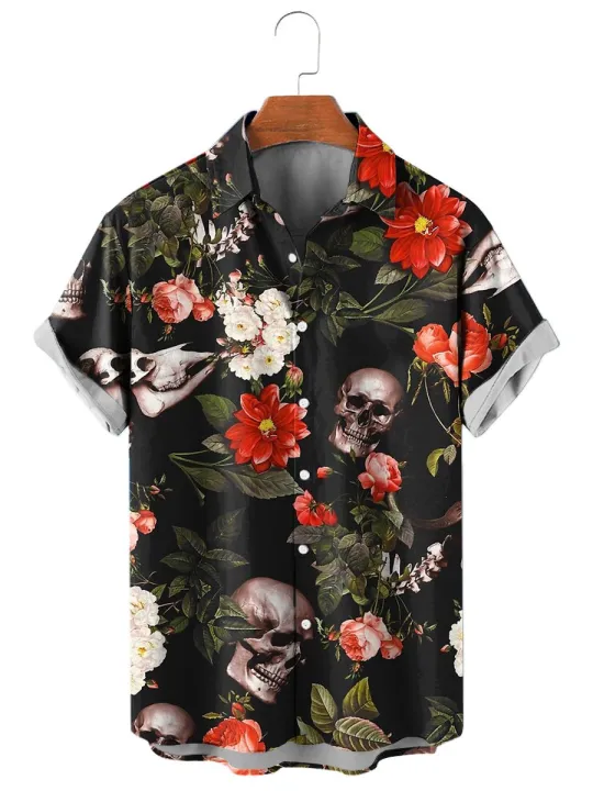 Fashion%20Skull%20Floral%20Men's%20Shirts%20Funny%20Skull%203D%20Print%20Streetwear%20Short%20Sleeve%20Tees%20Hawaiian%20Shirt%20Print%20Lapel%20Shirts%20For%20Men%20-%20Image%205