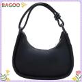 { BAGOO } Fashion Nylon Half Moon Crescent Handbag Pure Zipper Portable Shoulder Tote Bag. 