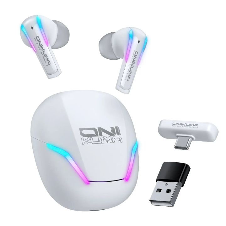 ONIKUMA T27 Bluetooth & 2.4G Dual Mode Wireless Gaming Earbuds with ENC Mic | White