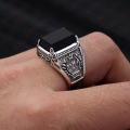 Stainless Steel Black Natural Stone Mens Finger Ring - Ring For Men - Ring For Men - Ring For Men - Ring. 
